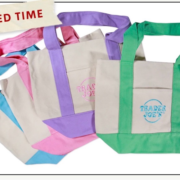 Trader Joe'S Handbags - Trader Joe's Mini Canvas Tote in Cream with Green Trim
